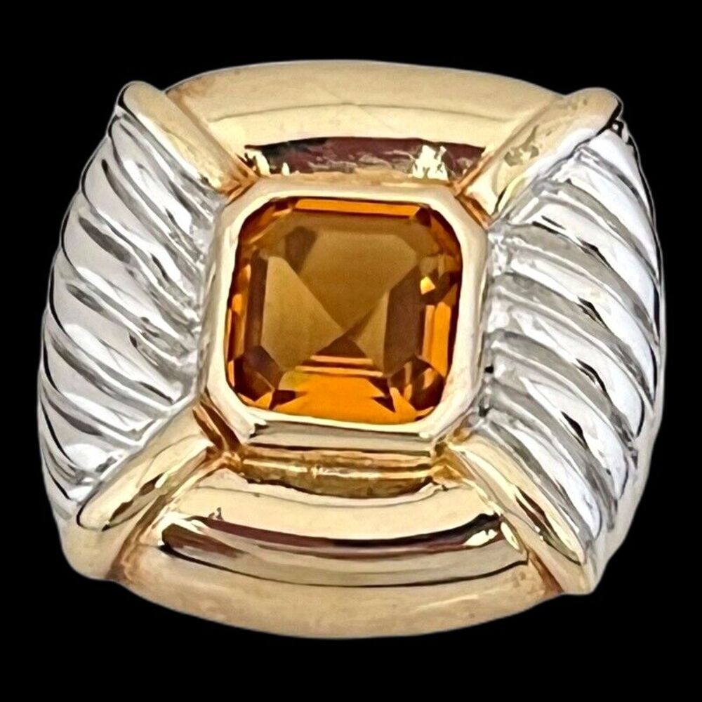 Vintage 1980s Slide Pendant Two Tone Gold Silver Citrine Glass Statement - 13U